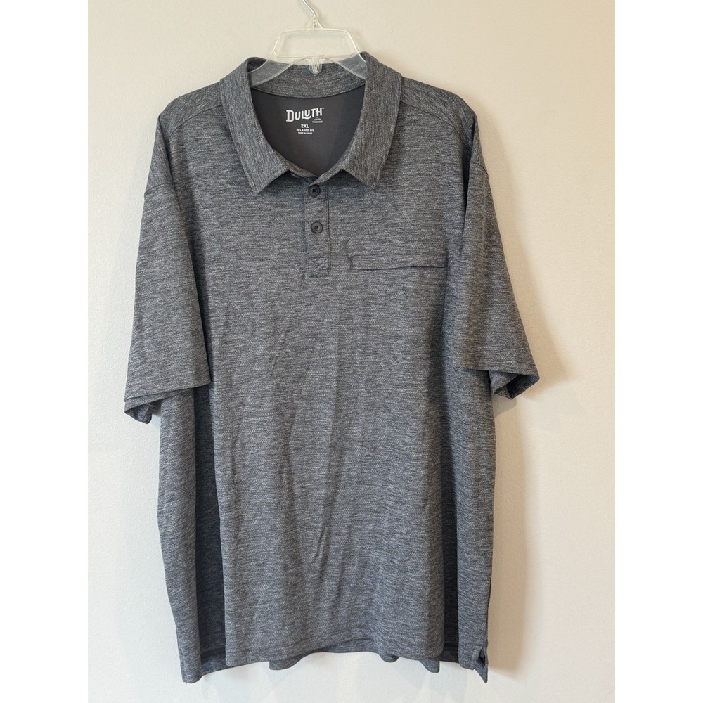 Duluth Trading Co Shirt Mens 2XL Gray Button Polo Short Sleeve Relaxed Fit